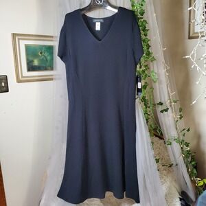 Jones New York V-Neck A-Line Midi Dress Size XL Stretch Short Sleeve NWT $119